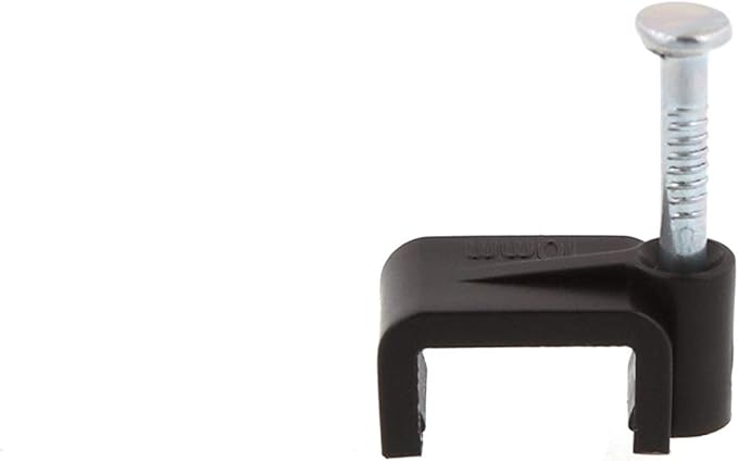 Secure 10mm Black Flat Nail Cable Clip for Coax, Ethernet, and Telephone Cable Management - 100 Pack