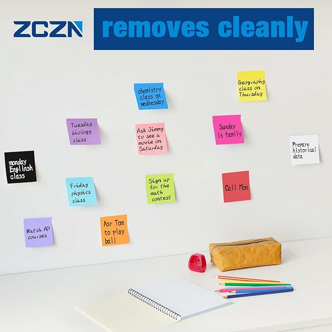 ZCZN 400 Sheets Pop-up Sticky Notes, 3 x 3 Inches, 4 Pads Bright Color Self-Stick Notes, 100 Sheets/Pad, Blue
