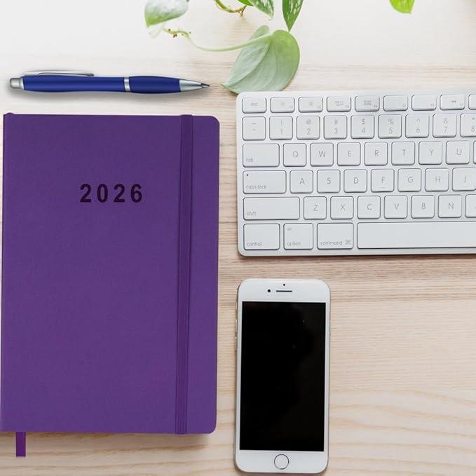 2026 Planner - Weekly and Monthly Planner, Jan 2026 - Dec 2026, Holidays, Contacts and Notes Pages, Vegan Leather Cover, Elastic Closure, 5.5”x8.25”, Purple