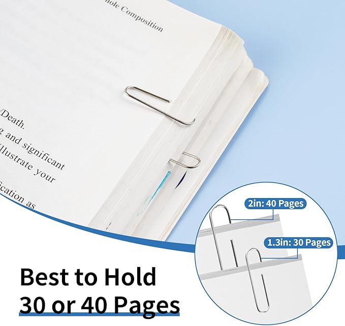 800 Pcs Jumbo Paper Clips, Large Smooth Paperclips for Home, School and Office Use, 2" Rustproof Metal Silver Paper Clips,8 Boxes of 100 Each, 2.0 inch
