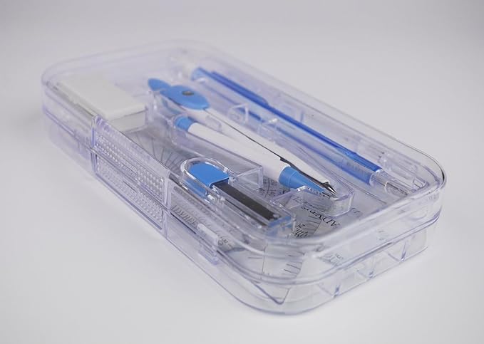 Maths Set Pastel Blue 9PCS Set, Geometry Set Square 4PCS Pack, Compass, Mechanical Pencil, Pencil Leads, Eraser Included in A RE-USABL Plastic Box, Nice Back to School Stationery Set for Students