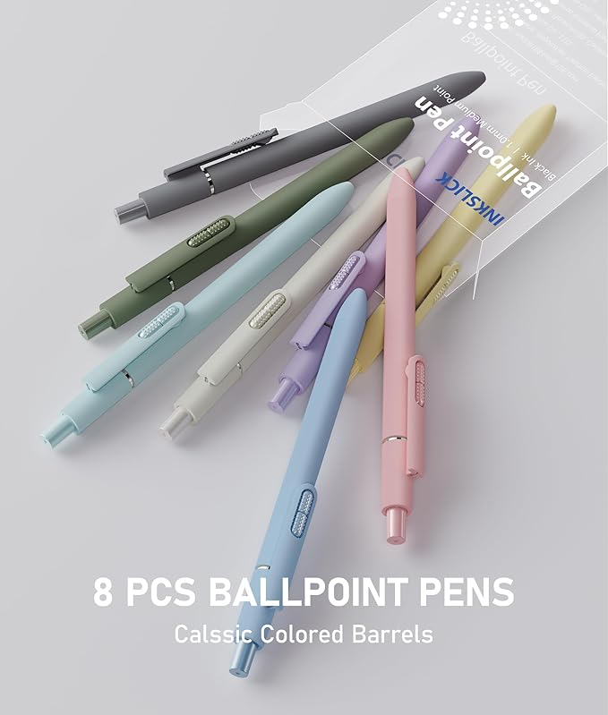 16 Pack Black Pens - 1.0mm Medium Point Ballpoint Pens | Smooth Writing Retractable Black Ink Pen for Nurses, Women, Adults, School, Office (Morandi-16pcs)