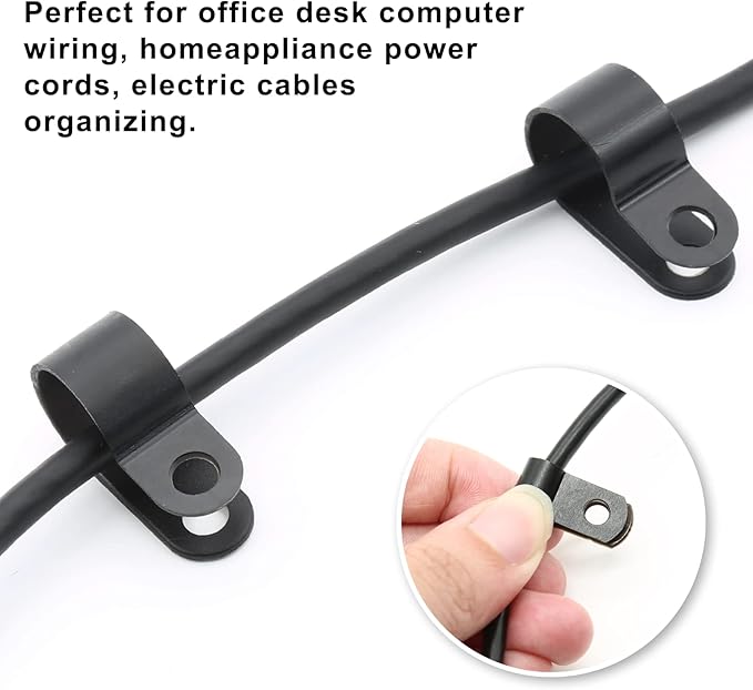 60pcs 1/2 Inch Nylon Cable Clamps, R-Type Wire Cable Clips with M4 Screws, Screw Mounting Cord Fastener Wire Conduit Clamp for Wire Management (Black)