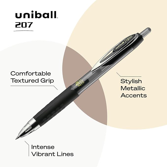 uniball 207 Signo Gel Ultra Micro Gel Pen, Retractable, Extra-Fine 0.38 Mm, Black Ink, Smoke Barrel 12 Count (Pack of 12)