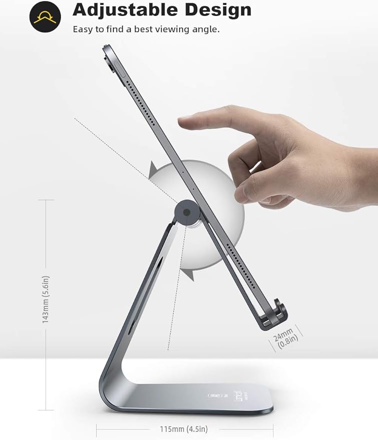 Lamicall Tablet Stand, Tablet Holder for Desk - Multi-Angle Adjustable Tablet Desktop Dock Gifts, Compatible with iPad Pro 11, 12.9, Air, Mini, Fire HD, Galaxy Tab, and Other 4-13" Tablets, Gray