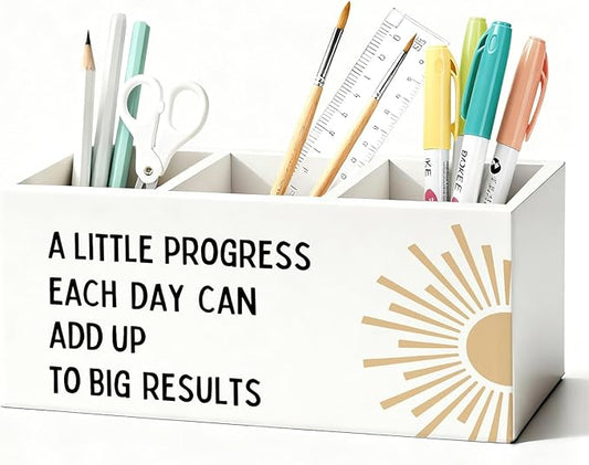 Boho Mental Health Inspirational Pen Holder, Motivational Pencil Holder for Desk, Boho Sunshine Inspirational Wooden Box Sign Decorations for Therapy Counselor Office Classroom Desk Tabletop