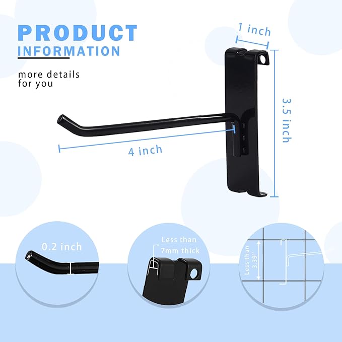Gridwall Hooks 4 Inch, 100PC Heavy Duty Black Display Hooks for Grid Wall Panels, Grid Wall Accessory for Retail Store, Home Stroage, Garage, Trade Show