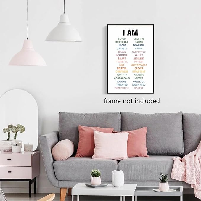 Daily Positive Affirmation Poster Mental Health Decor Motivational Wall Art Kids Room Decor Boost Confidence And Positive Mindset Unframed 24x36inch