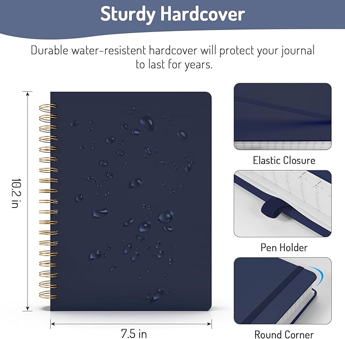 Forvencer Lined Spiral Journal Notebook with 300 Numbered Pages, B5 College Ruled Thick Journals for Writing with 100GSM Paper, Hardcover Notebooks with Contents for Work, School, Women, Men, Navy