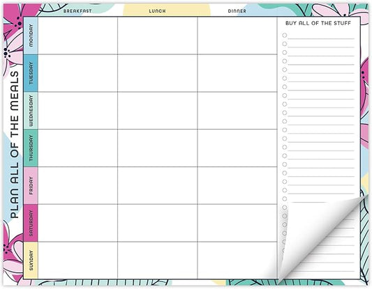 Global Printed Products 8.5" x 11" Horizontal Meal Planning Pad, 60-Sheets, Sketched Floral