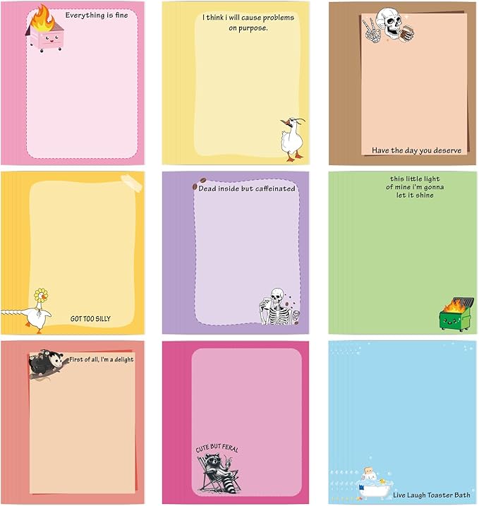 Funny Sticky Notes Gifts - 9 Pack Colorful Fun Notepads for Work 3x4 Inch, Silly Self-Adhesive Memo Pads Work Gag Gifts for Coworkers School Office Supplies (450 Sheets)