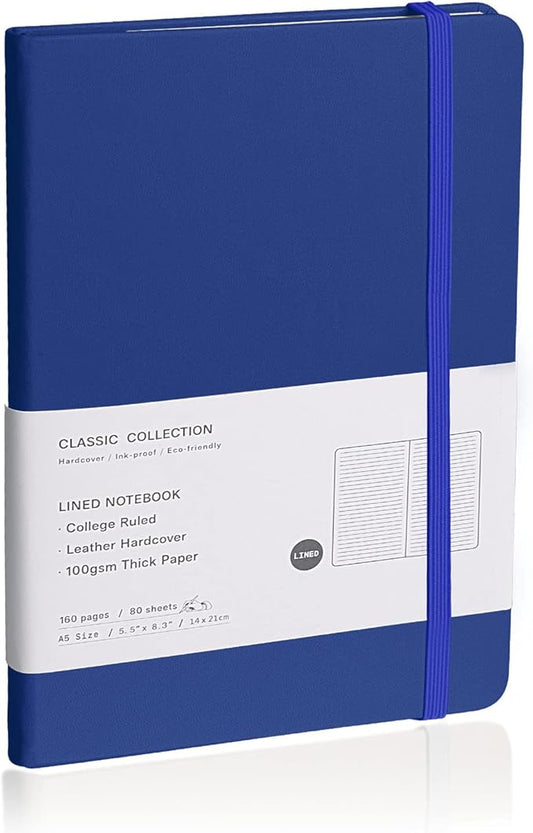 Lined Journal Notebook – Hardcover Notebook for Men & Women – Journals for Writing, Work, School, Home & Daily Notes, 160 Pages – Medium A5, 5.7"x8", 100 gsm Thick Paper (Blue)