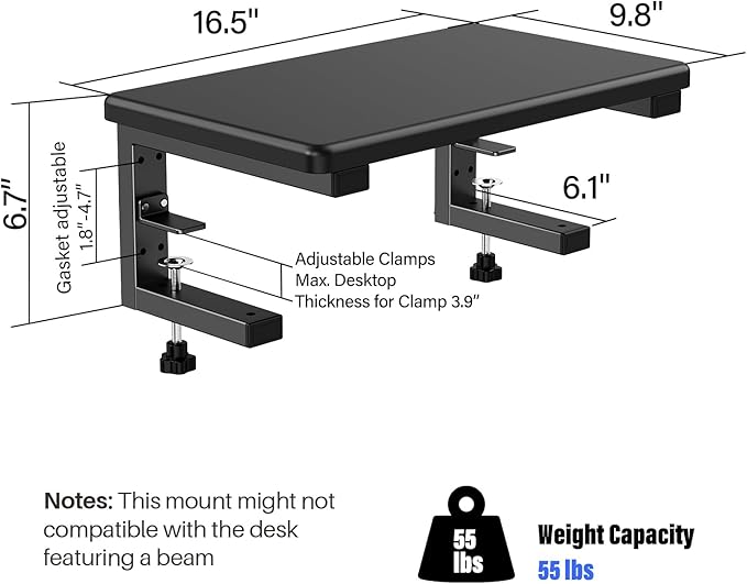 3 in 1 Clamp on Desk Extension & Monitor Shelf,16.5" Desktop Organizer, Adjustable Height Heavy Duty Desk Shelf Organizer for Gaming,Printer Stand,Computer Monitor and Laptop Riser,Office Accessories