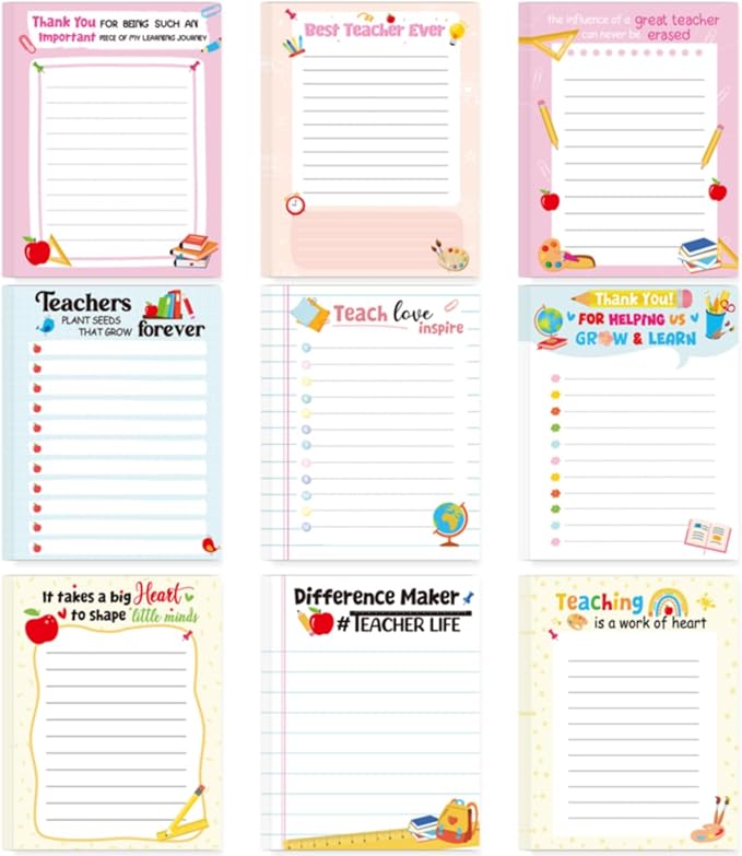Teacher Sticky Notes Gifts - 9 Pack Inspirational Sticky Notes 3x4 Inch Thank You Teacher Appreciation Week Gifts Post Self-Stick Memo Pad Office School Supplies 450 Sheets