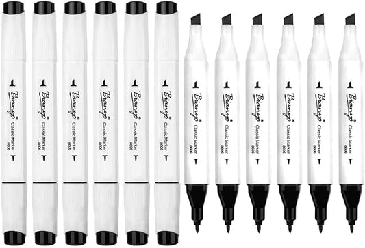 Bianyo 12 Black Alcohol Markers, Dual Tip Fine & Chisel Art Markers for Drawing, Sketching, Outlining & Highlighting