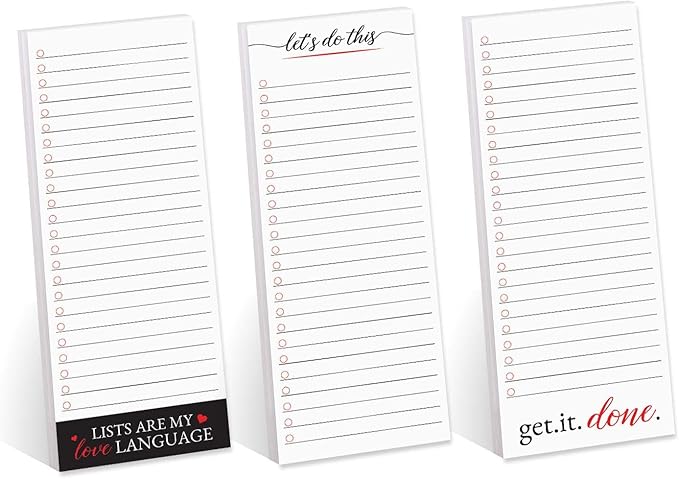 Motivational Sticky Note Checklist Assortment/Set of 3 Black and Red to Do Note Pads / 3" x 8" Empowering Task Trackers / 50 Sheets Per Pad/Made in USA