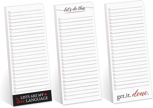 Motivational Sticky Note Checklist Assortment/Set of 3 Black and Red to Do Note Pads / 3" x 8" Empowering Task Trackers / 50 Sheets Per Pad/Made in USA