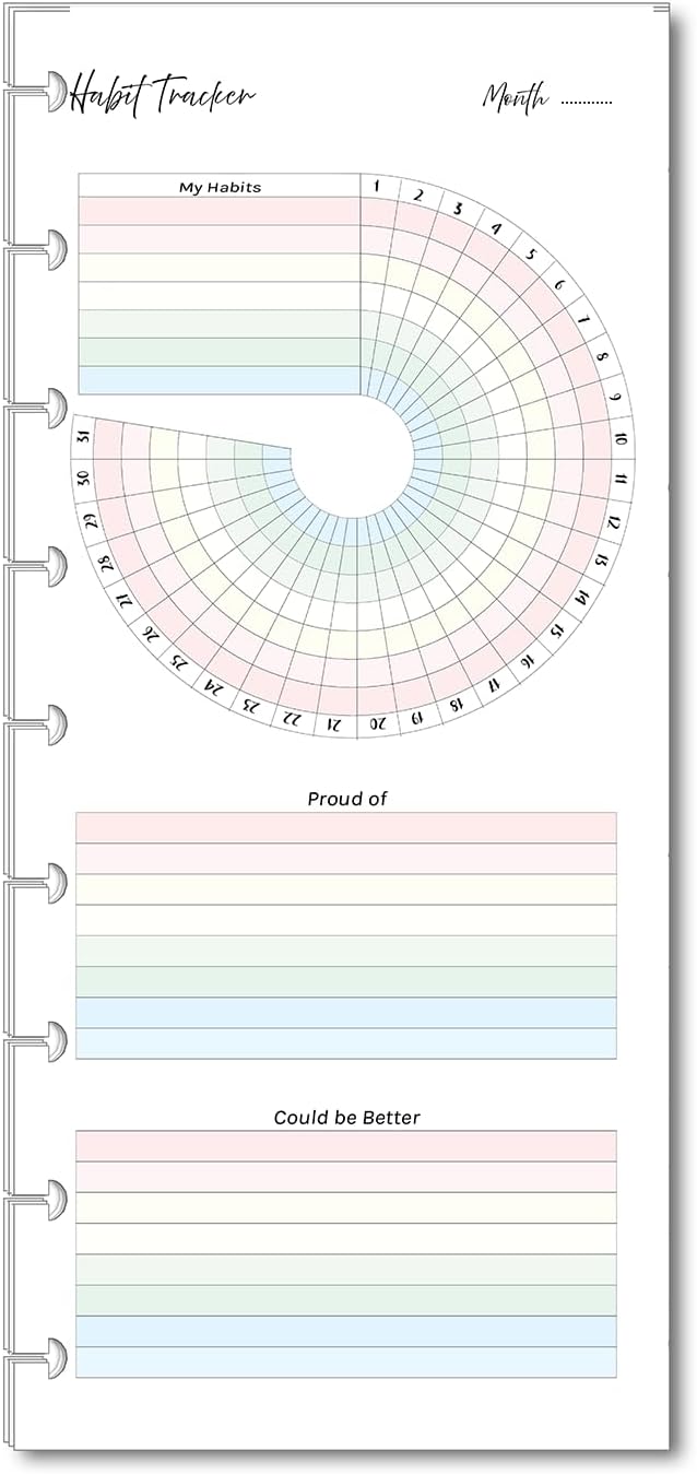 Color Habit Tracker Inserts for 9-Disc Skinny Happy Planners Resolution Tracker, Habit Log, Habit Planner Fits Happy Planners (9-Disc Skinny)