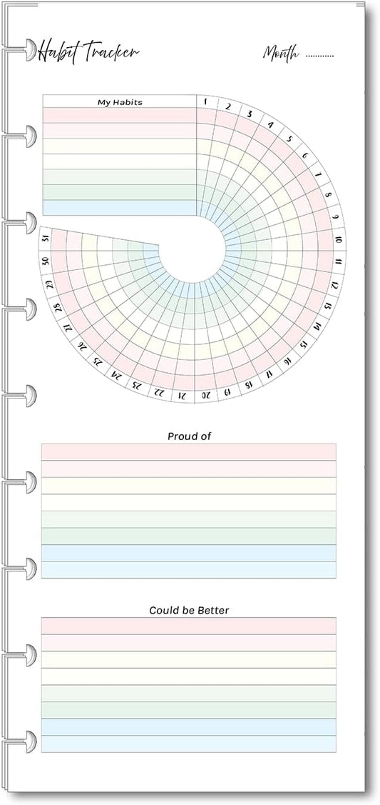 Color Habit Tracker Inserts for 9-Disc Skinny Happy Planners Resolution Tracker, Habit Log, Habit Planner Fits Happy Planners (9-Disc Skinny)