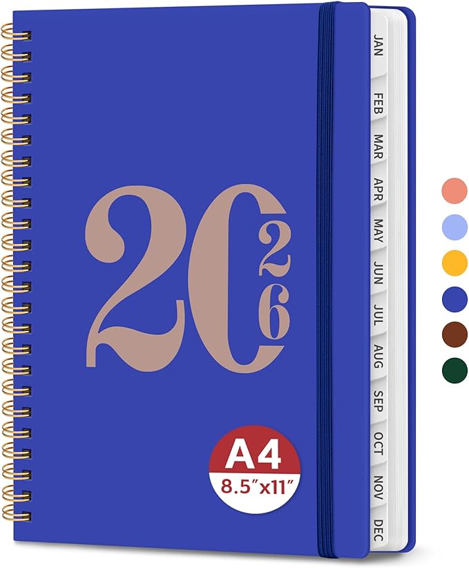 2026 Planner, Weekly and Monthly Calender Planner, Jan 2026 to Dec 2026, Hardcover 2026 Calendar Book with Tabs & Inner Pocket, Office Home School Supplies for Women & Men - A4 (8.5" x 11"), Royal Blue