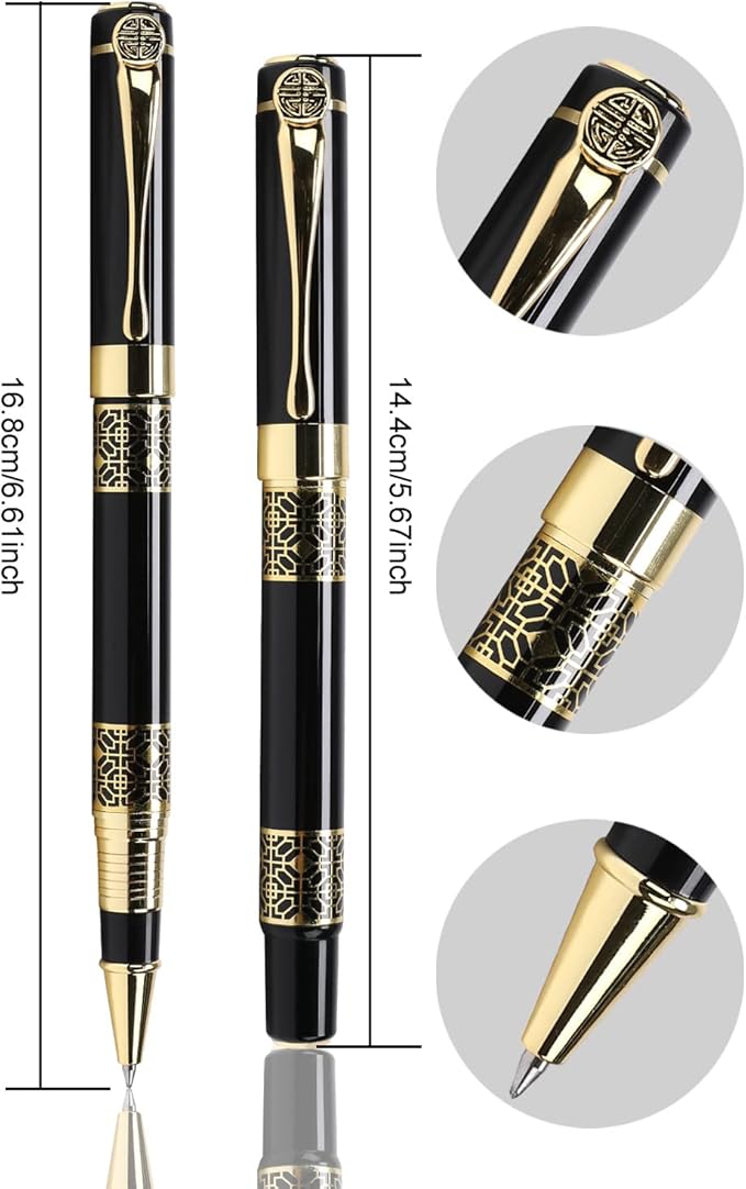 YIVONKA Ballpoint Pen Black Refill,Classical retro style Luxury Pen,Best Ball Pen Gift Set for Men & Women Professional Executive,Office,Nice Pens Classy Gift Box (2 Pack Black)