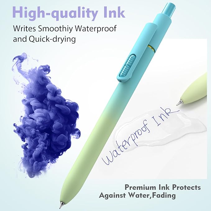 8 Pack Blue Ink Gel Pens，Quick-Dry 0.7mm Fine Point Fidget Pens for Smooth Writing, Journaling & Drawing, Aesthetic Gradient Color Pens for Women, School & Office Supplies (Gradient-Blue Ink)
