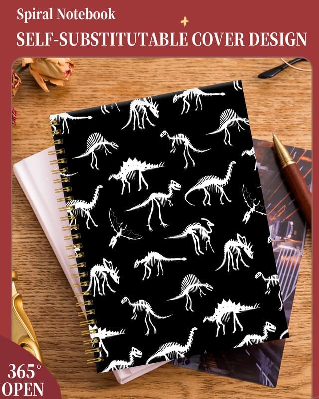 Spiral Journal Notebook for Women,A5 College Ruled Notebooks 6"x 8.4", 120 Pages (60 Sheets) Lined Journal with Premium Thick Paper,Perfect for School Office Home(Cute Dinosaurs)