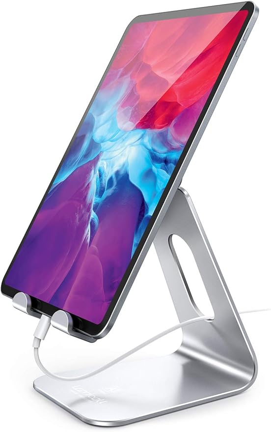 Lamicall Tablet Stand, Tablet Holder for Desk - Multi-Angle Adjustable Tablet Desktop Dock Gifts, Compatible with iPad Pro 11, 12.9, Air, Mini, Fire HD, Galaxy Tab, and Other 4-13" Tablets, Silver