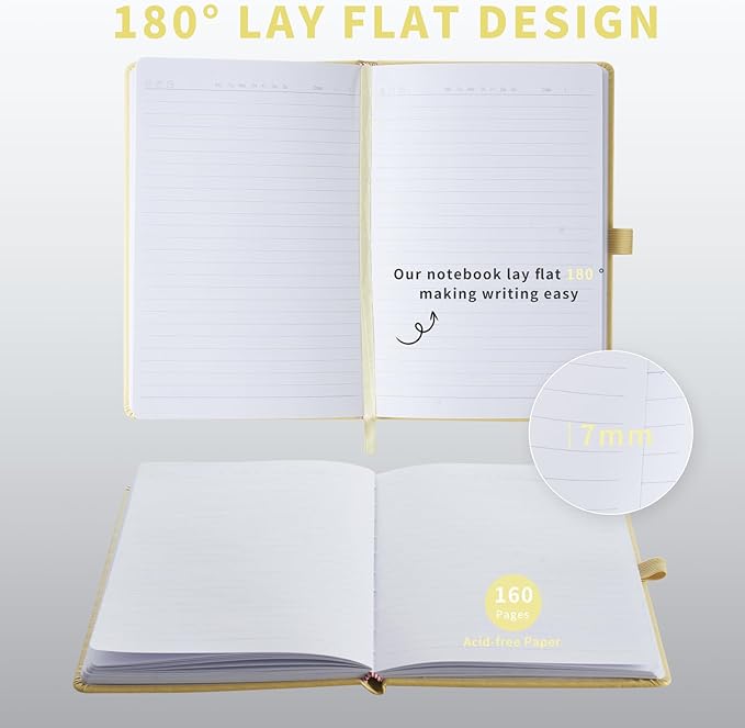 Hardcover Notebooks, A5 Lined Journals Notebook for Writing 160 Pages, 8.2 x 5.5 inch, Classic Ruled Notebooks for College/Work/Travel (Yellow, 1 Pack)