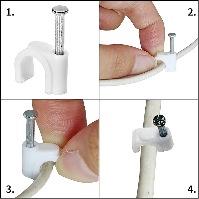 100Pcs Nail Cable Clips with Steel Nail, 6mm White Cable Wire Management Clips for Ethernet Cable, Telephone Cable, TV Wire Cable, Print Cable