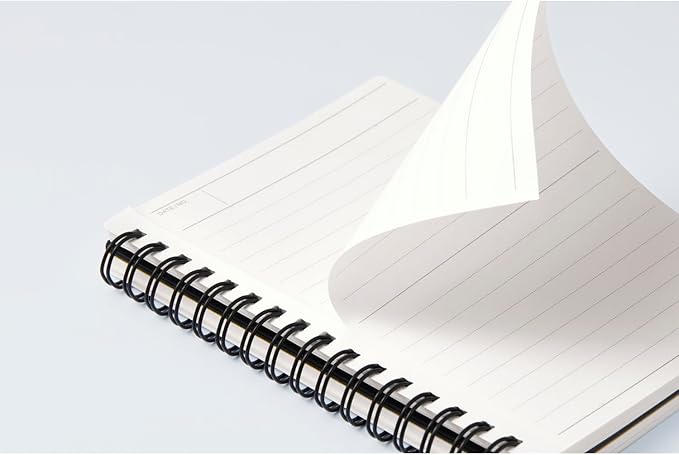 Maruman Mnemosyne Lined Memo Pad- A6, 5.83" x 4.49", 80 Sheets / 160 Pages, 7mm Narrow Ruled Notebook, Perforated Pages & Wire-Bound to Lay Flat, Black, Made in Japan