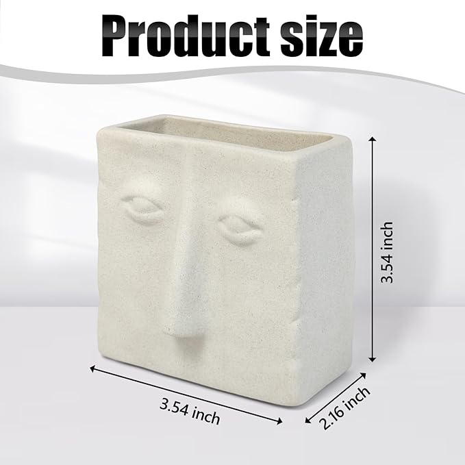 Abstract Square Face Ceramic Pen Holder, Multi-Use Ceramic Pencil Holder & Pen Holder, Modern Minimalist Desk Accessory for Home & Office Organization