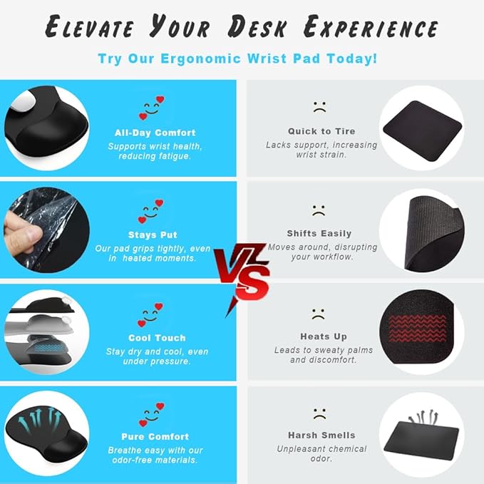 ErgoComfort Gel Wrist Rest Mouse Pad-Ergonomic Office Mousepad with Wrist Support-Non-Slip, Design Desk Accessories Mat for Home&Game Decor (08Walnut Grain)