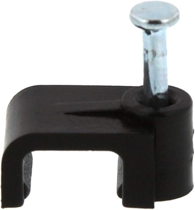 Secure 8mm Black Flat Nail Cable Clip for Coax, Ethernet, and Telephone Cable Management - 100 Pack