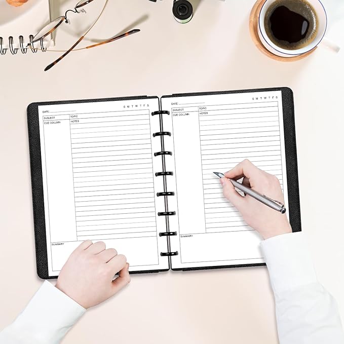 Junior Size Cornell Notes Filler Paper - A5 TUL Custom Note-Taking System 8 Disc Discbound Refill Pages, 50 Sheets/100 Pages, 100 gsm White Paper, 5.8" x 8.3"