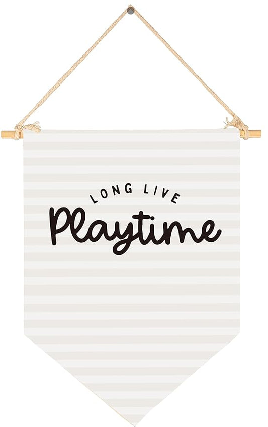 Playroom Decor, Long Live Playtime Banner, Boho Rainbow Linen Banner Wall Hanging Banner Flag Pennant Poster Decor for Toddler Boy Kids Room Nursery Playroom-Birthday Christmas Gift-15.6"x11"
