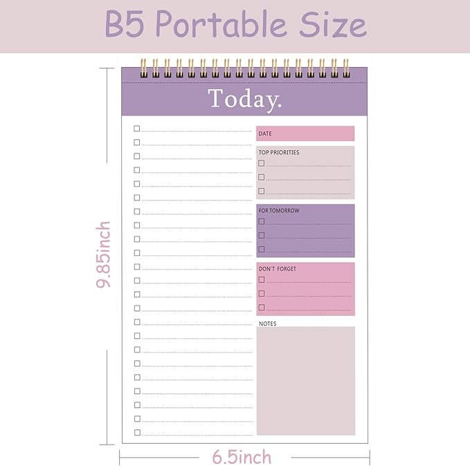 3 Pack To Do List Notepad, 52 Sheets Mix Color Tear Off, 6.5" x 9.8" Double Sided Spiral Checklist Planning Notebook for Adults and Kids Classroom Office Gifts(Blue, Green, Purple)
