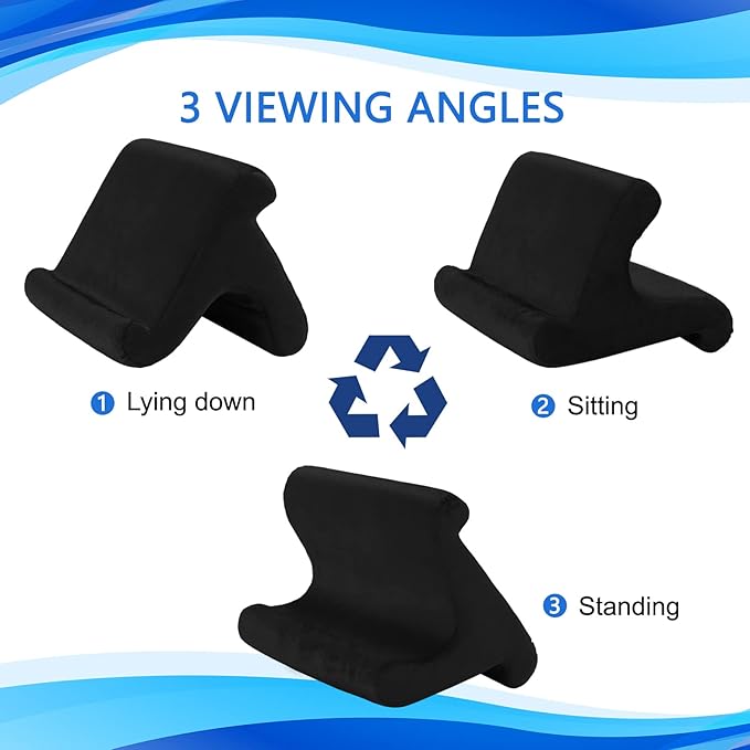 Tablet Pillow Stand - 3 Viewing Angles, Compatible with Tablets, Phones & iPad Pro 9.7, 10.5, 12.9 Air Mini 4, Kindle, E-Reader & Books (Black)