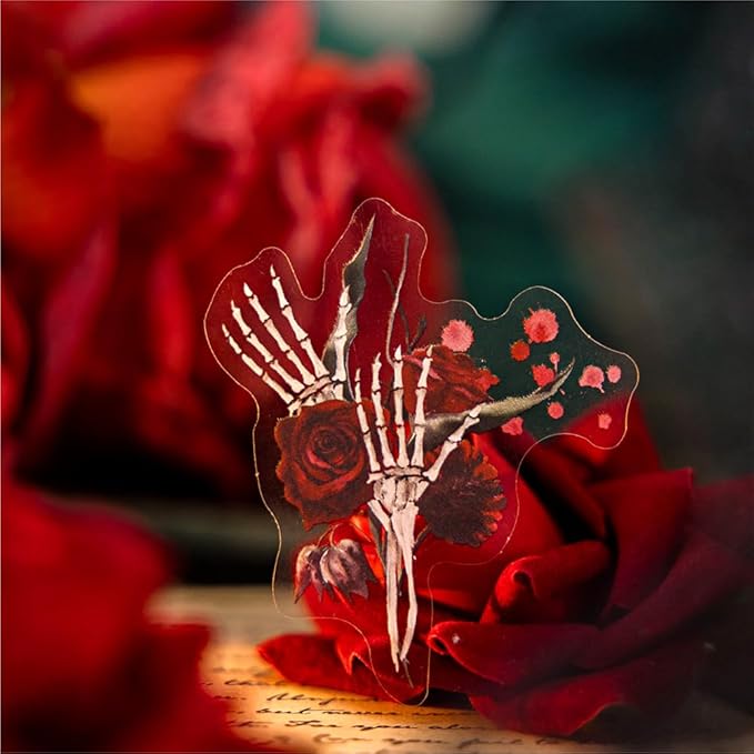 120Pcs Dark Aesthetic Gothic Floral Transparent PET Journaling Stickers, 6 Pack Black Rose Goth Style Themes Decorative Stickers for Scrapbooking, Junk Journals, Planner, Collage, Bujo