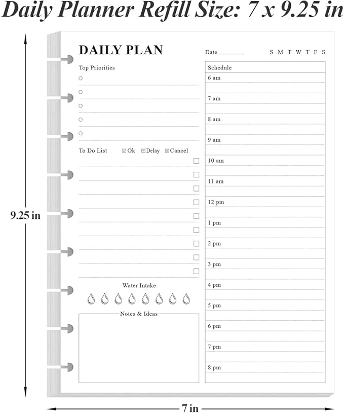(3-Pack) Classic Size Discbound Daily Planner Refill Paper, 9-Disc Discbound Pre-punched Happy Planners Insert, 300Sheets/600Pages To Do List Planner Refill, 100gsm White Paper, 7" x 9.25"