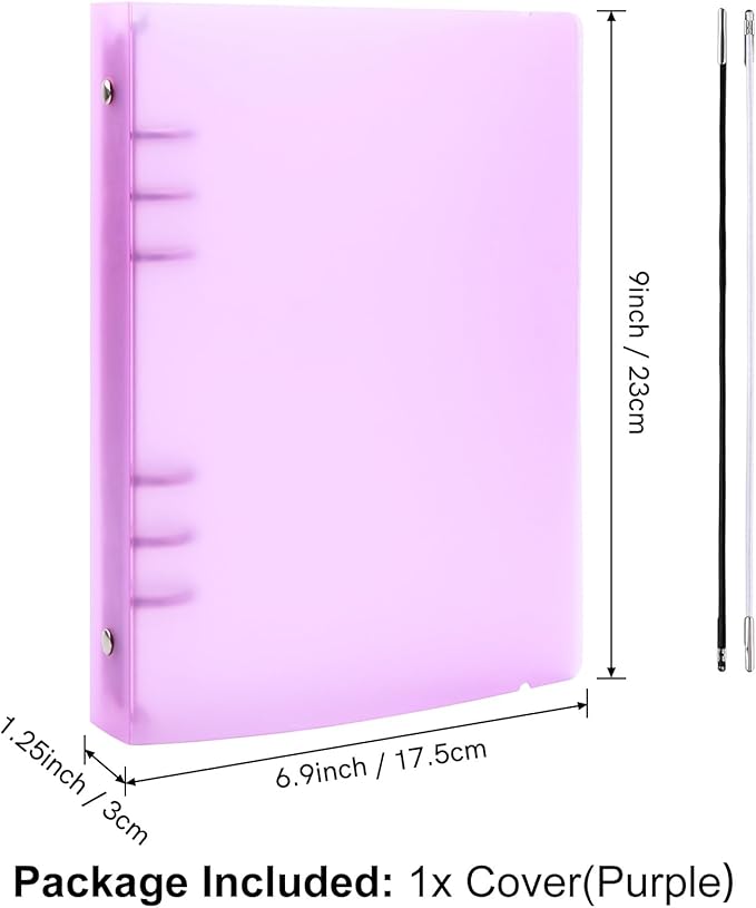 A5 6 Ring Binder Cover Clean Transparent Soft PVC for Refillable Notebook Shell with Snap Button Closure Matte Surface for Stamp & Die Storage Traveler Planner Diary Pages （Purple