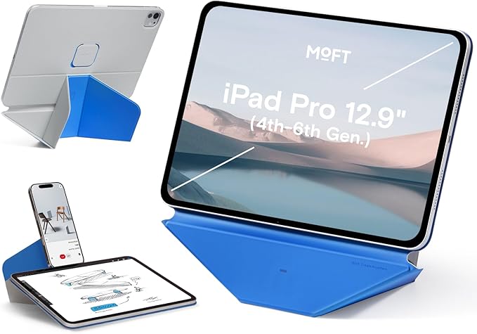 MOFT Dynamic Folio Tablet Stand for Desk Compatible with iPad Pro 12.9" (6th 2022 | 5th 2021 | 4th 2020), Slim Magnetic Tablet Holder Case with 20+ Viewing Angles, Cement x Sapphire