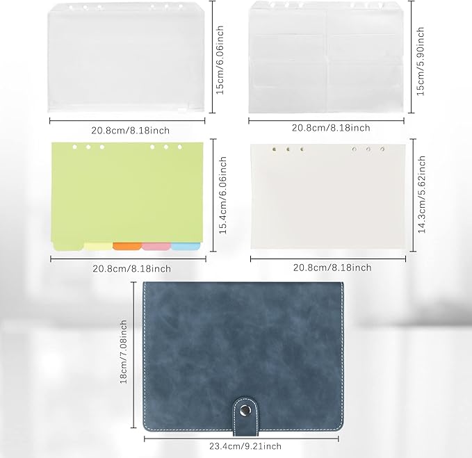 FYY A5 Binder Refillable Planner Notebook 6 Ring PU Leather Binder Journal with Pockets, Dividers, Refill Paper Navy