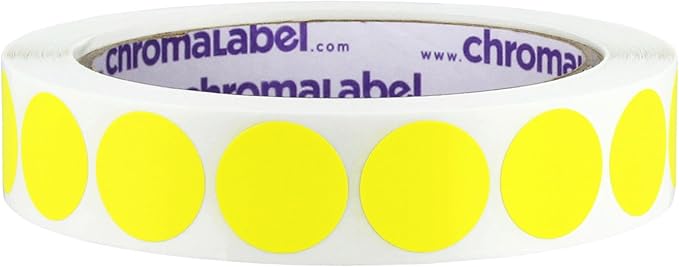 ChromaLabel 3/4 Inch Round Colored Stickers, Removable Sticky Dots Color Coding Labels, Ideal Dot Stickers for Arts and Crafts - 1000 Colored Sticker Dots per Roll, Yellow Sticker Labels
