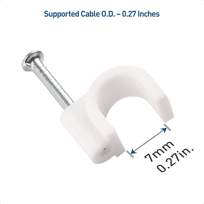 Cable Matters 200-Pack Nail-in Cable Clips Cord Organizer, 7mm / 0.27 inches, Ethernet Cable Wall Clip, Wire Wall Clips, White