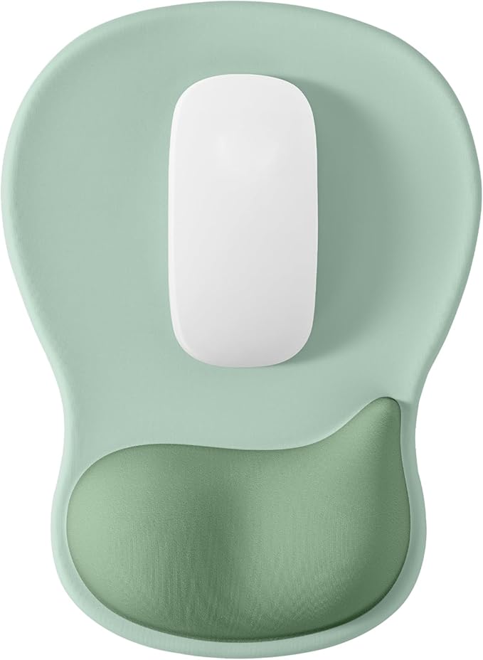EooCoo Ergonomic Mouse Pad with Gel Wrist Rest Support Middle Concave Design, Relieve Wrist Pain Mousepad, Non-Slip Base for Laptop, Office Desk Accessories, Carpal Tunnel Syndrome-Light Green