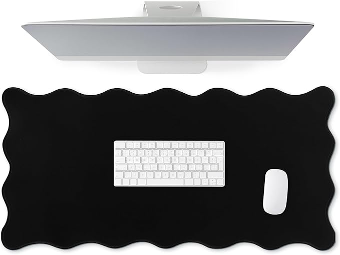 Scalloped Desk Mat Large Scalloped Piping Cute Desk Mat Aesthetic Preppy Table Pad Large Nonslip Pad with Edge Stitching Waterproof Gaming(Black,23.62 x 13.78 Inches)