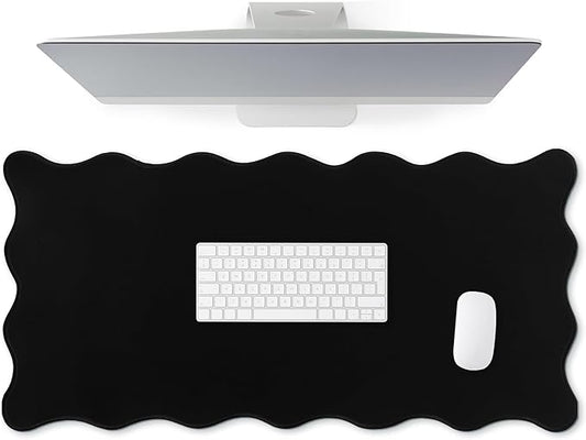 Scalloped Desk Mat Large Scalloped Piping Cute Desk Mat Aesthetic Preppy Table Pad Large Nonslip Pad with Edge Stitching Waterproof Gaming(Black,23.62 x 13.78 Inches)