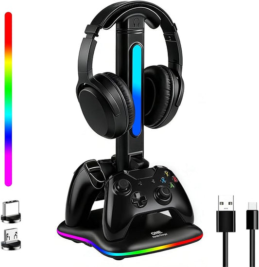Controller Charger with RGB Headphone Stand for Xbox Series X/S/One/One S/X, XSX Controller Charger Station, Headset and Controllers Stand Holder for Xbox, Gaming Gifts for Gamers Men