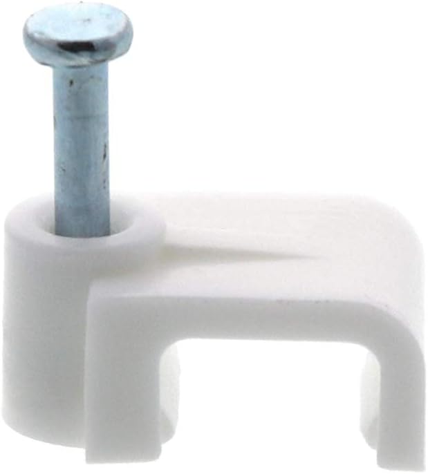Secure 8mm White Flat Nail Cable Clip for Coax, Ethernet, and Telephone Cable Management - 100 Pack